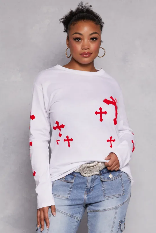 Plus Size Velvet Burnout Cross Graphic T Shirt sold by Rainbow