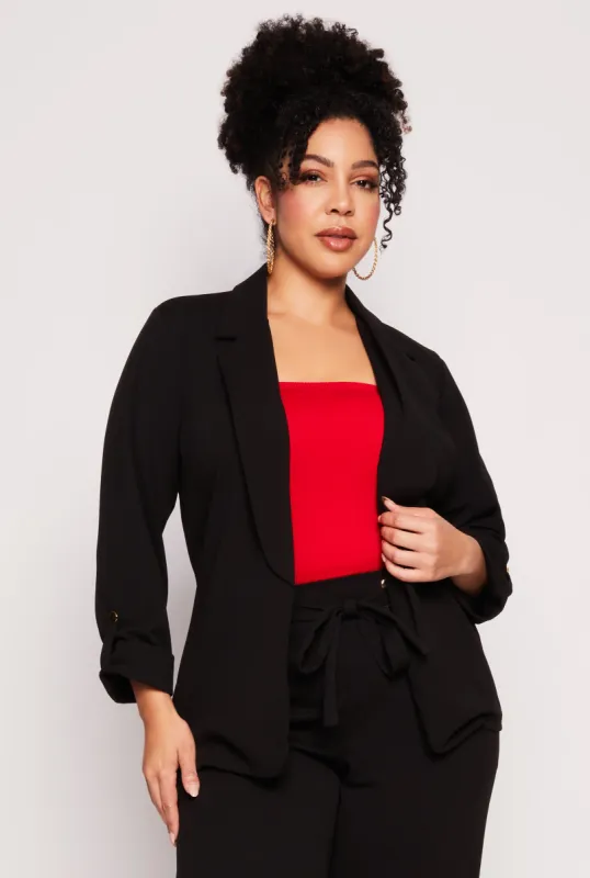 Plus Size Open Front Tabbed Sleeve Blazer sold by Rainbow