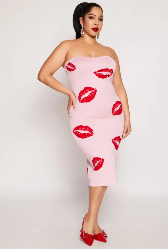 Plus Size Almost Famous Lip Print Midi Tube Dress sold by Rainbow