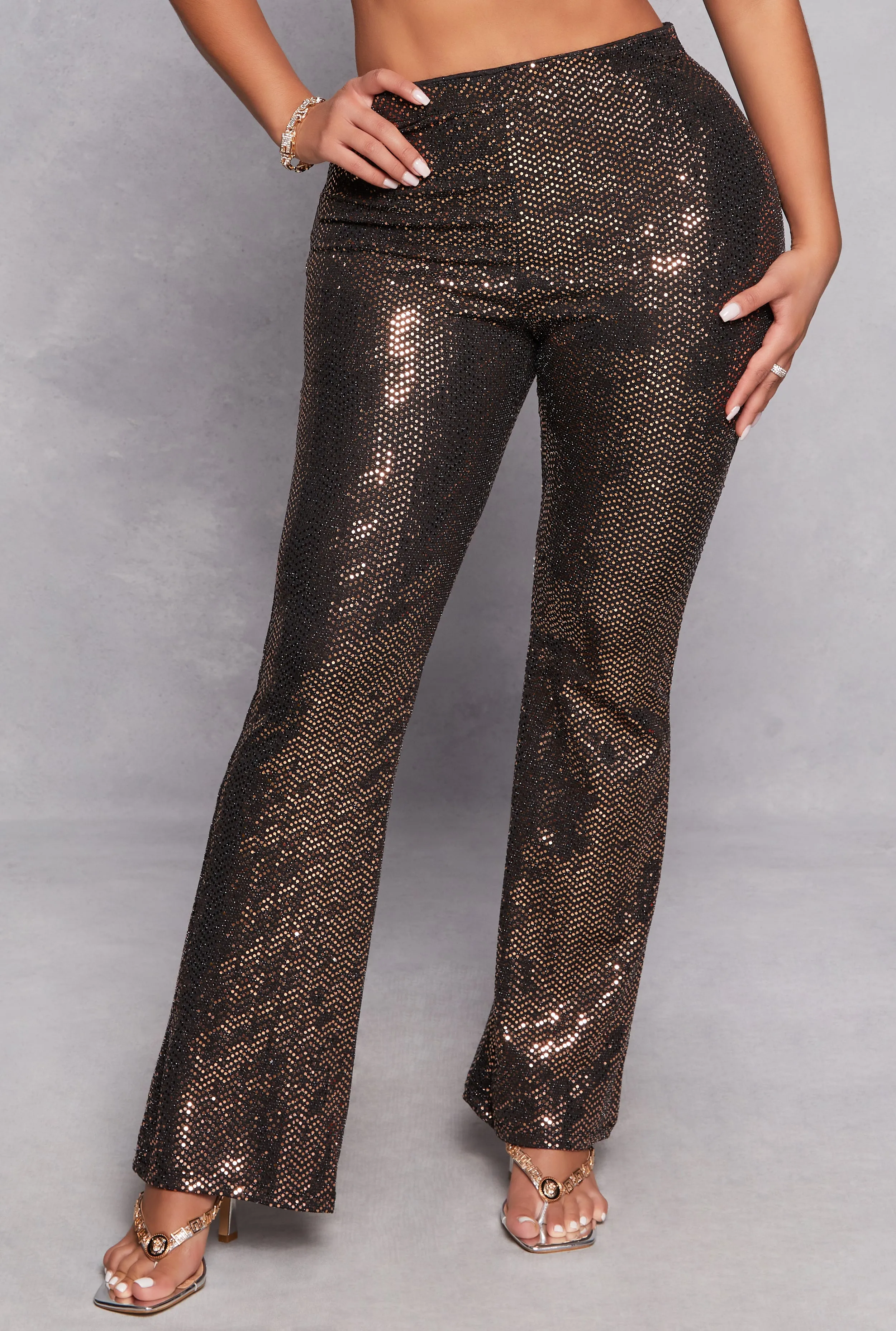 Foiled Lurex High Waisted Flared Leg Pants sold by Rainbow product image thumbnail 2