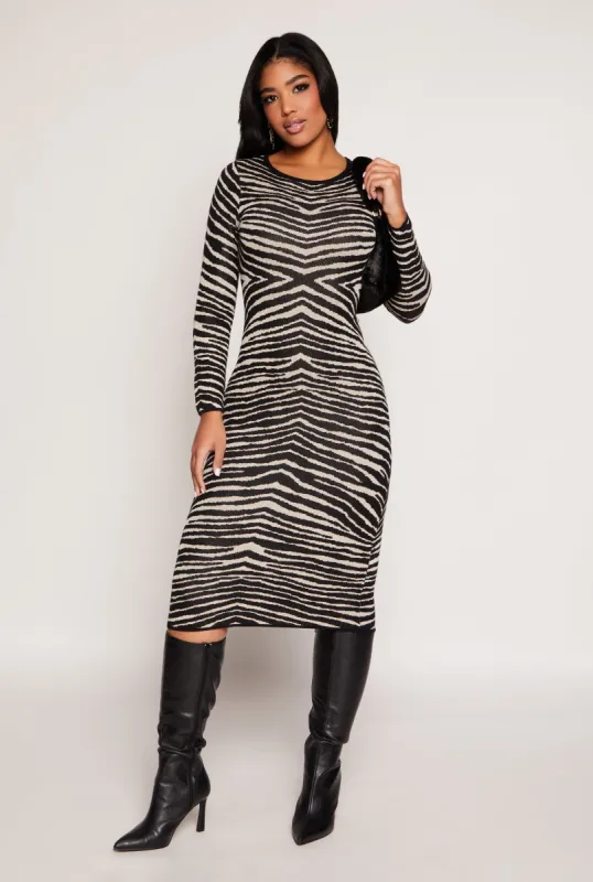 Almost Famous Zebra Lace Up Back Sweater Dress sold by Rainbow