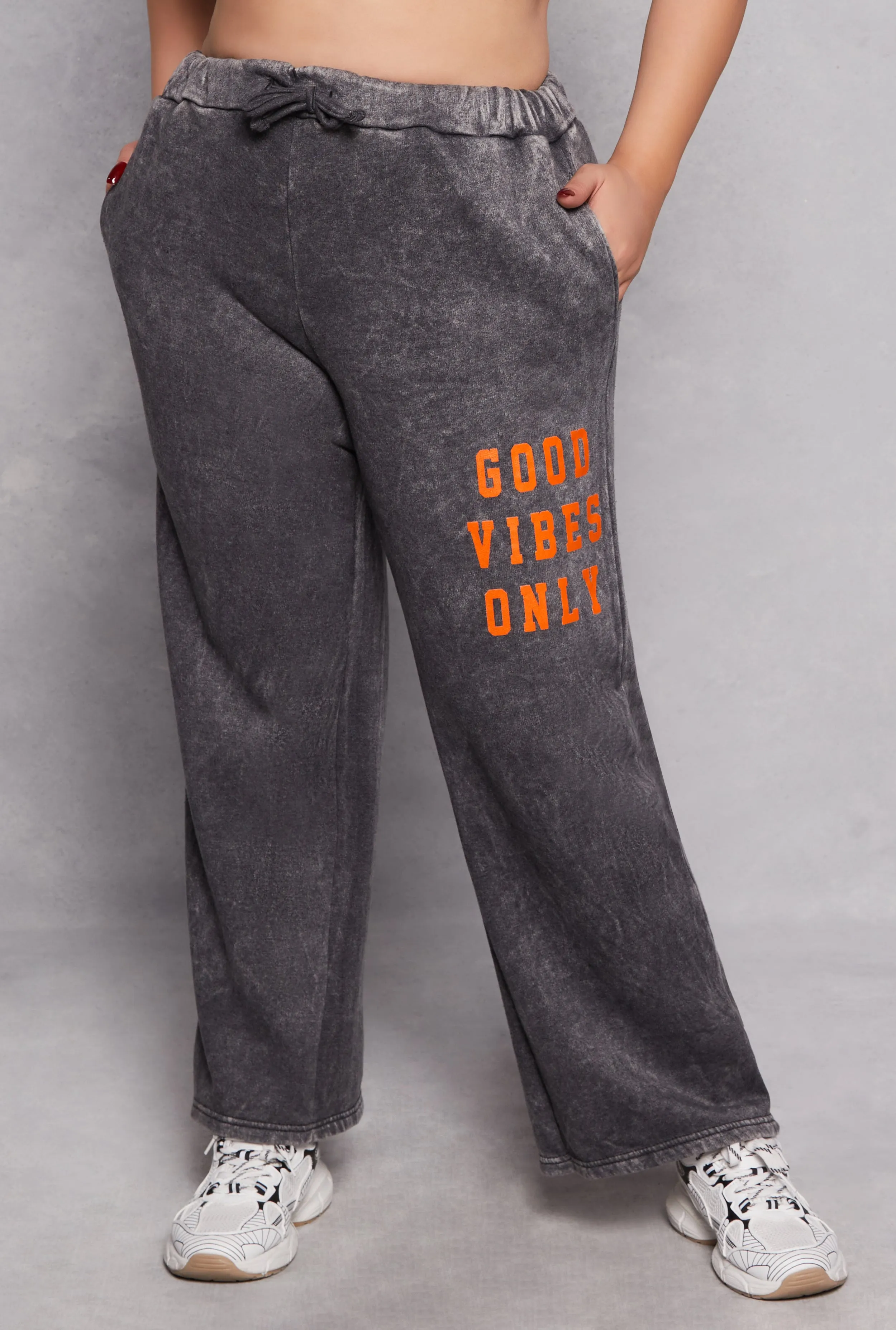Plus Size Acid Wash Good Vibes Only Sweatpants sold by Rainbow product image thumbnail 2
