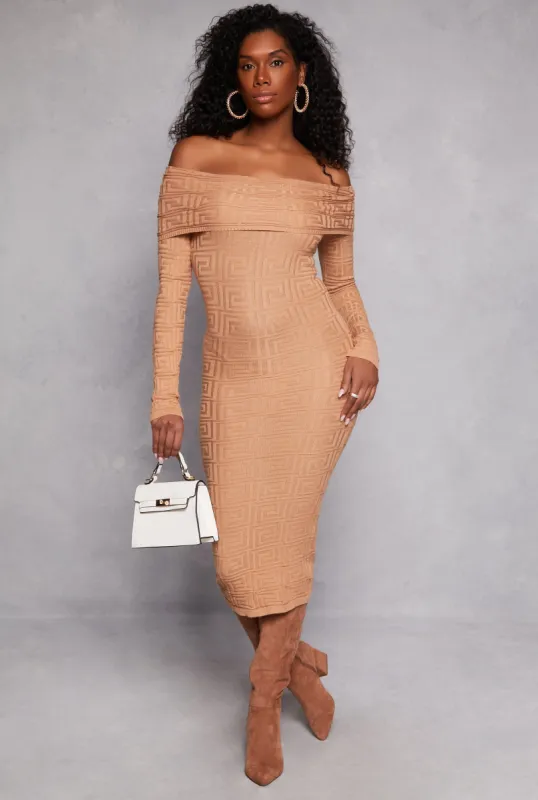 Greek Key Off the Shoulder Dress sold by Rainbow