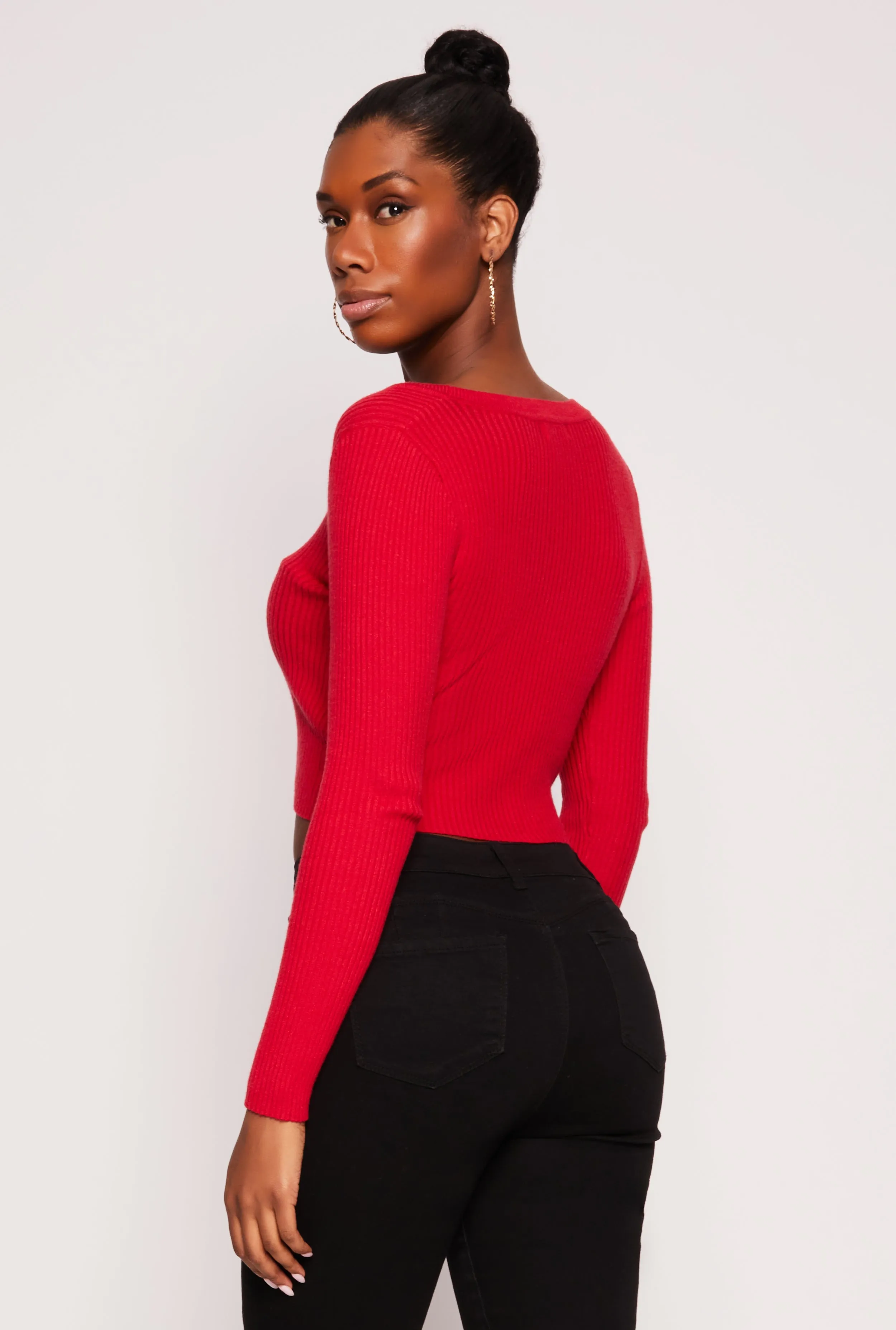 Rib Knit Scoop Neck Long Sleeve Crop Top sold by Rainbow product image thumbnail 3