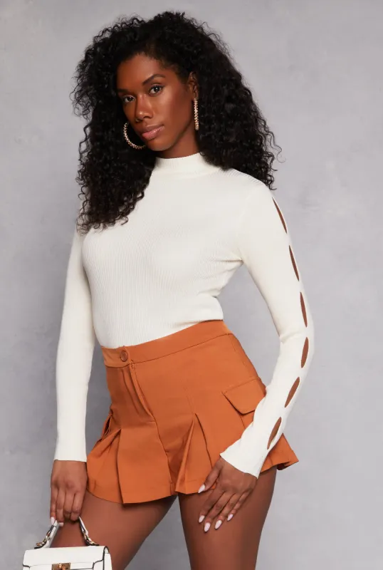 Cut Out Sleeve Mock Neck Sweater sold by Rainbow