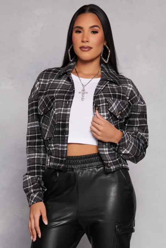 Cropped Plaid Shacket sold by Rainbow