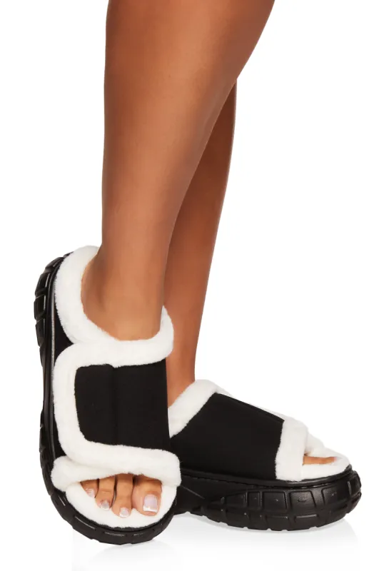 Faux Fur Lined Velcro Band Sandals sold by Rainbow