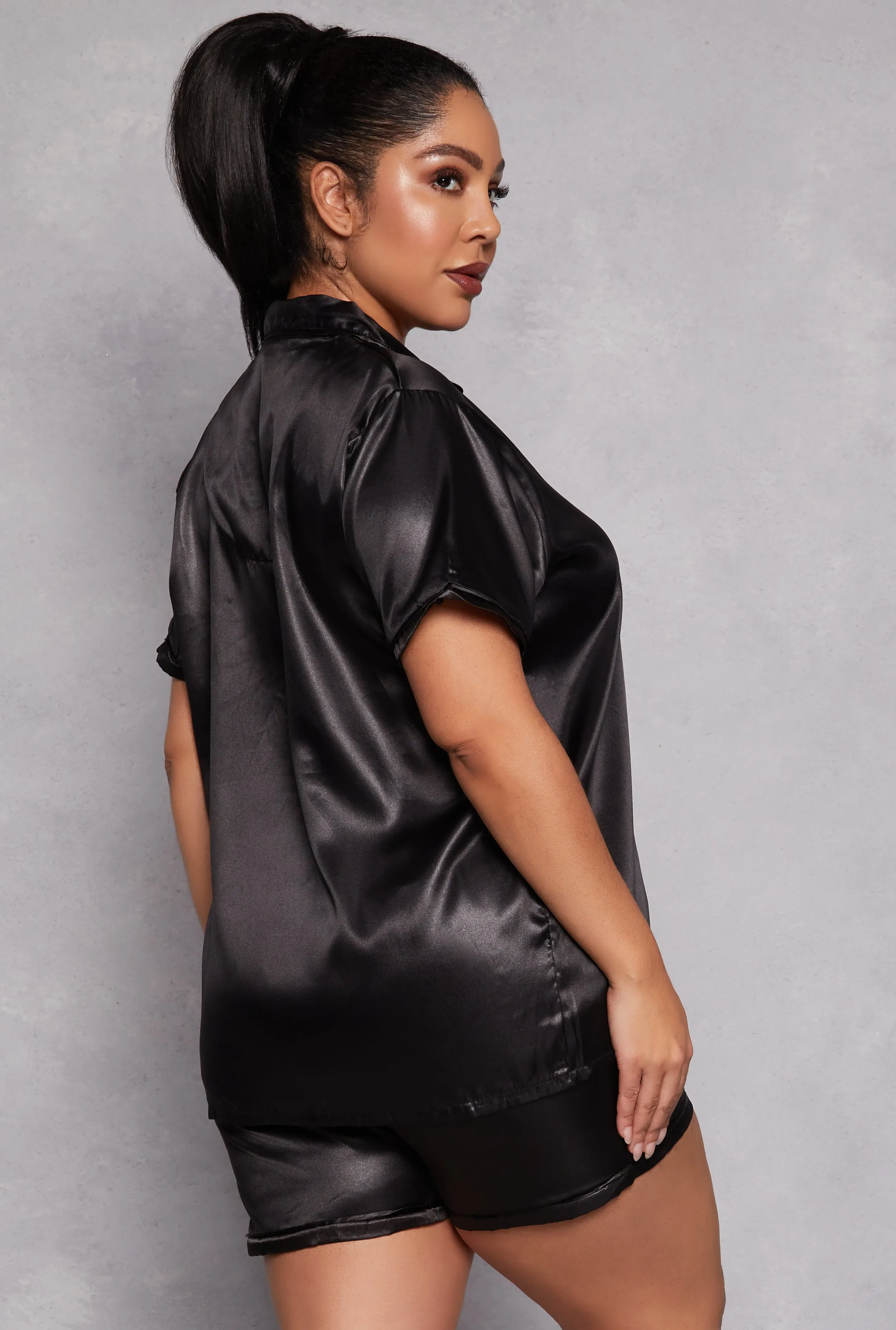 Plus Size Satin Pajama Shirt and Shorts sold by Rainbow product image thumbnail 2