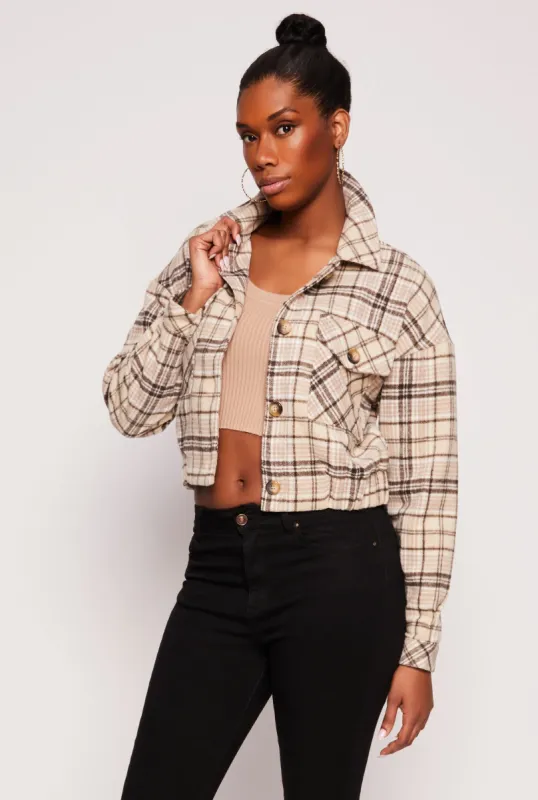 Cropped Plaid Shacket sold by Rainbow