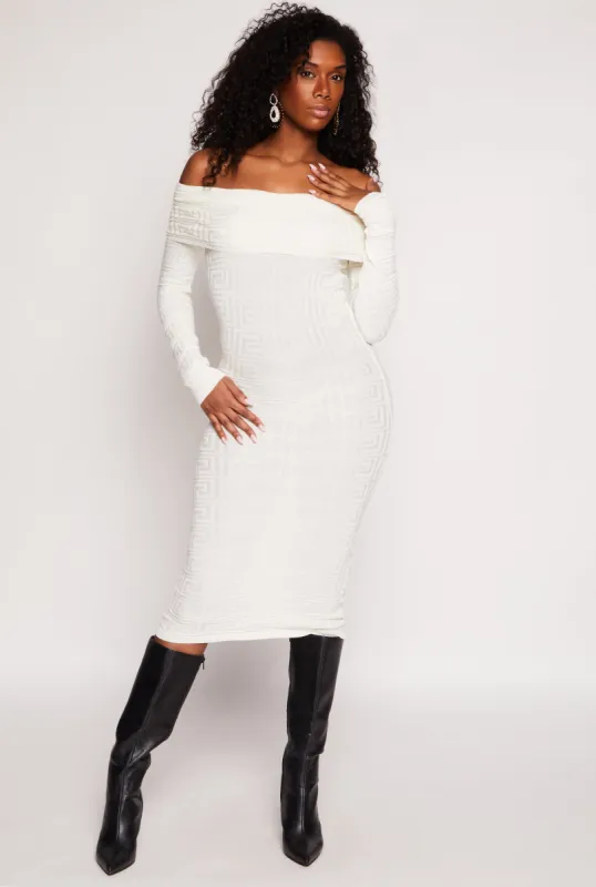 Greek Key Off the Shoulder Dress sold by Rainbow