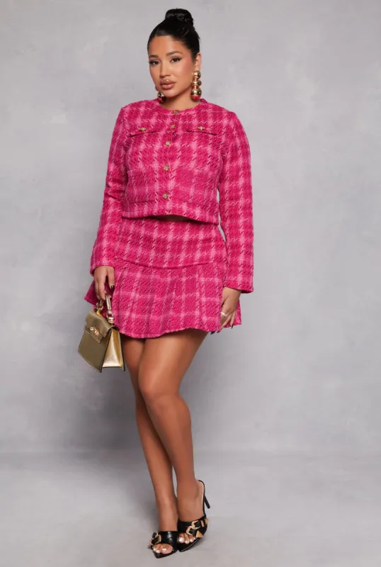 Tweed Windowpane Plaid Pleated Skirt sold by Rainbow