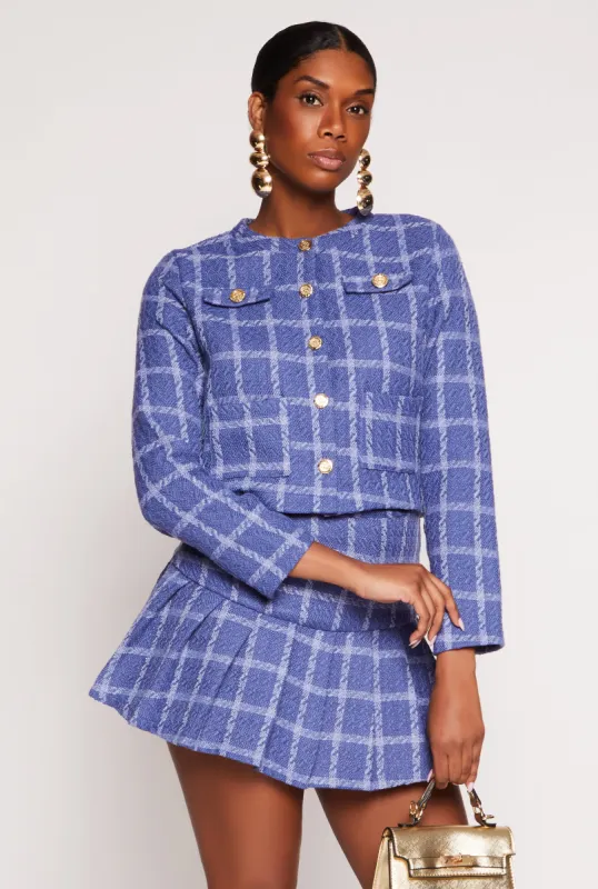 Tweed Windowpane Plaid Button Front Blazer sold by Rainbow