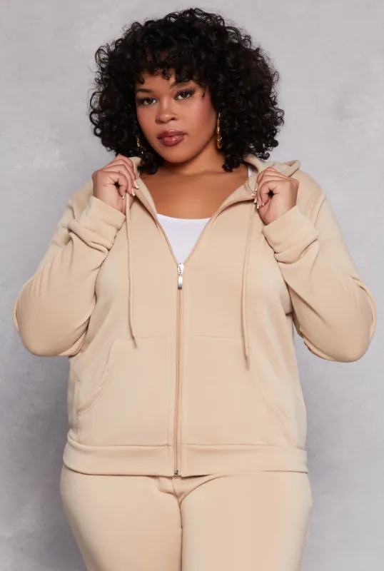 Plus Size Fleece Lined Zip Front Hoodie sold by Rainbow