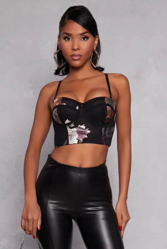 Floral Mesh Cropped Bustier Top sold by Rainbow