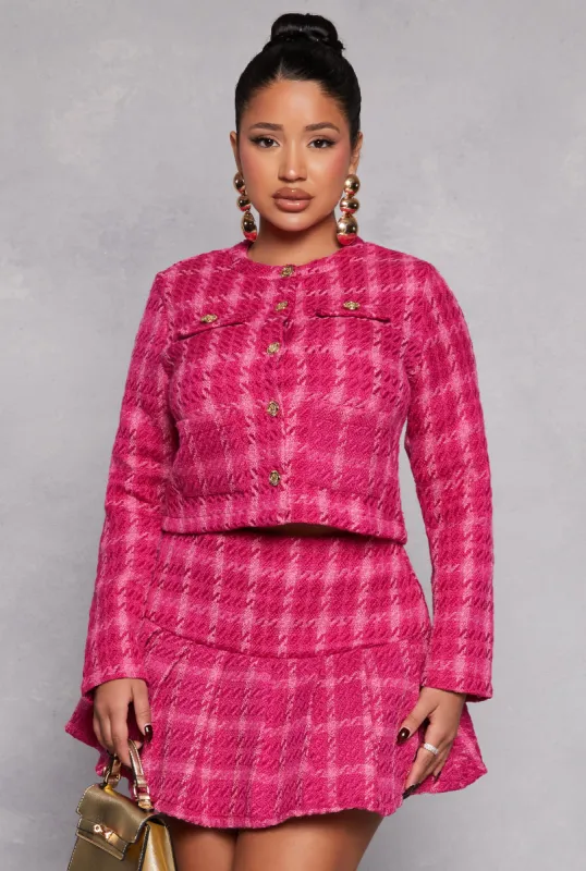 Tweed Windowpane Plaid Button Front Blazer sold by Rainbow