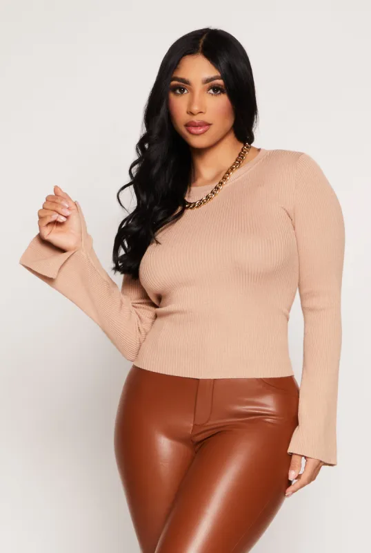 Ribbed Knit Bell Sleeve Sweater sold by Rainbow