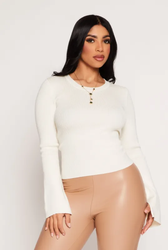 Ribbed Knit Bell Sleeve Sweater sold by Rainbow