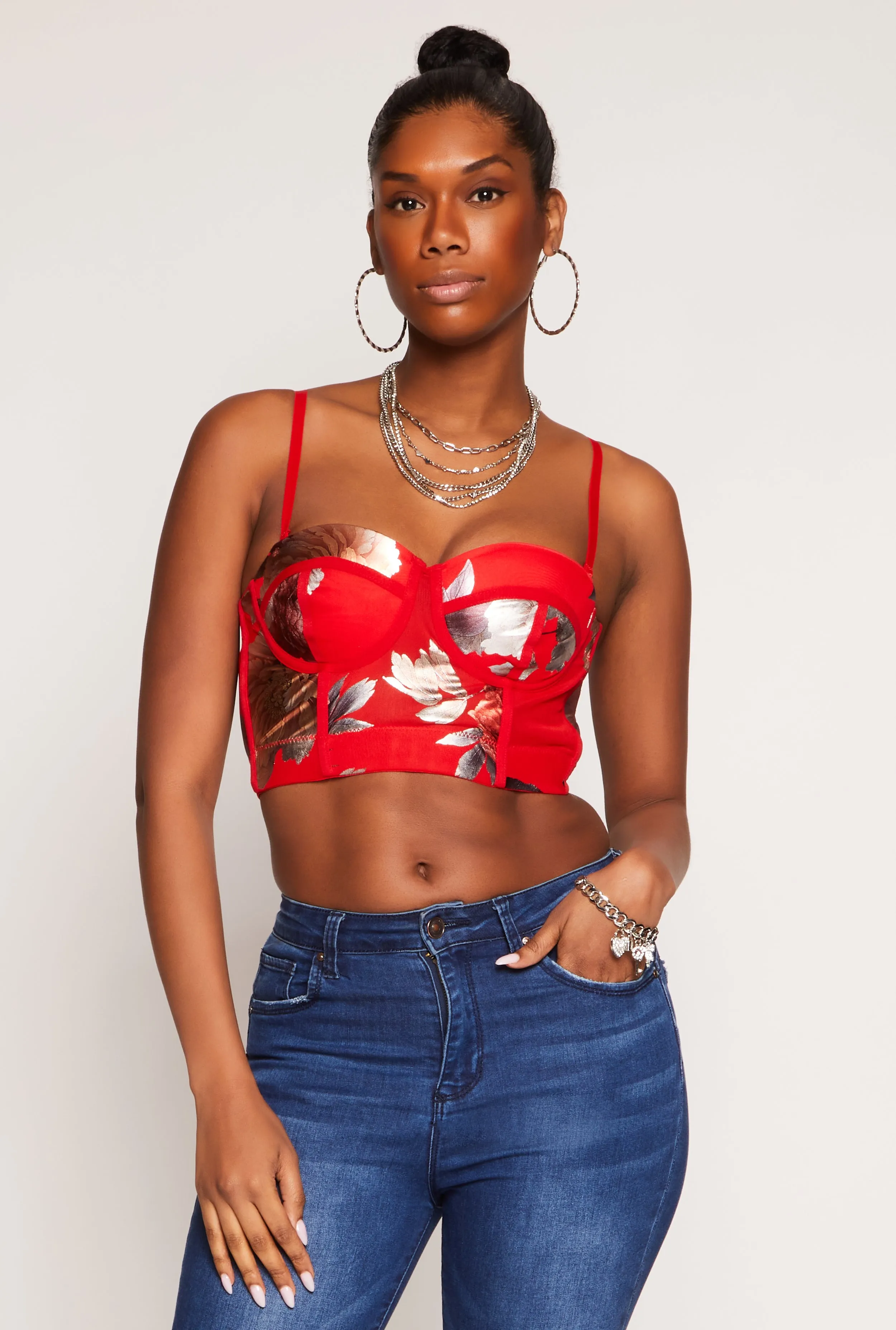 Floral Mesh Cropped Bustier Top sold by Rainbow