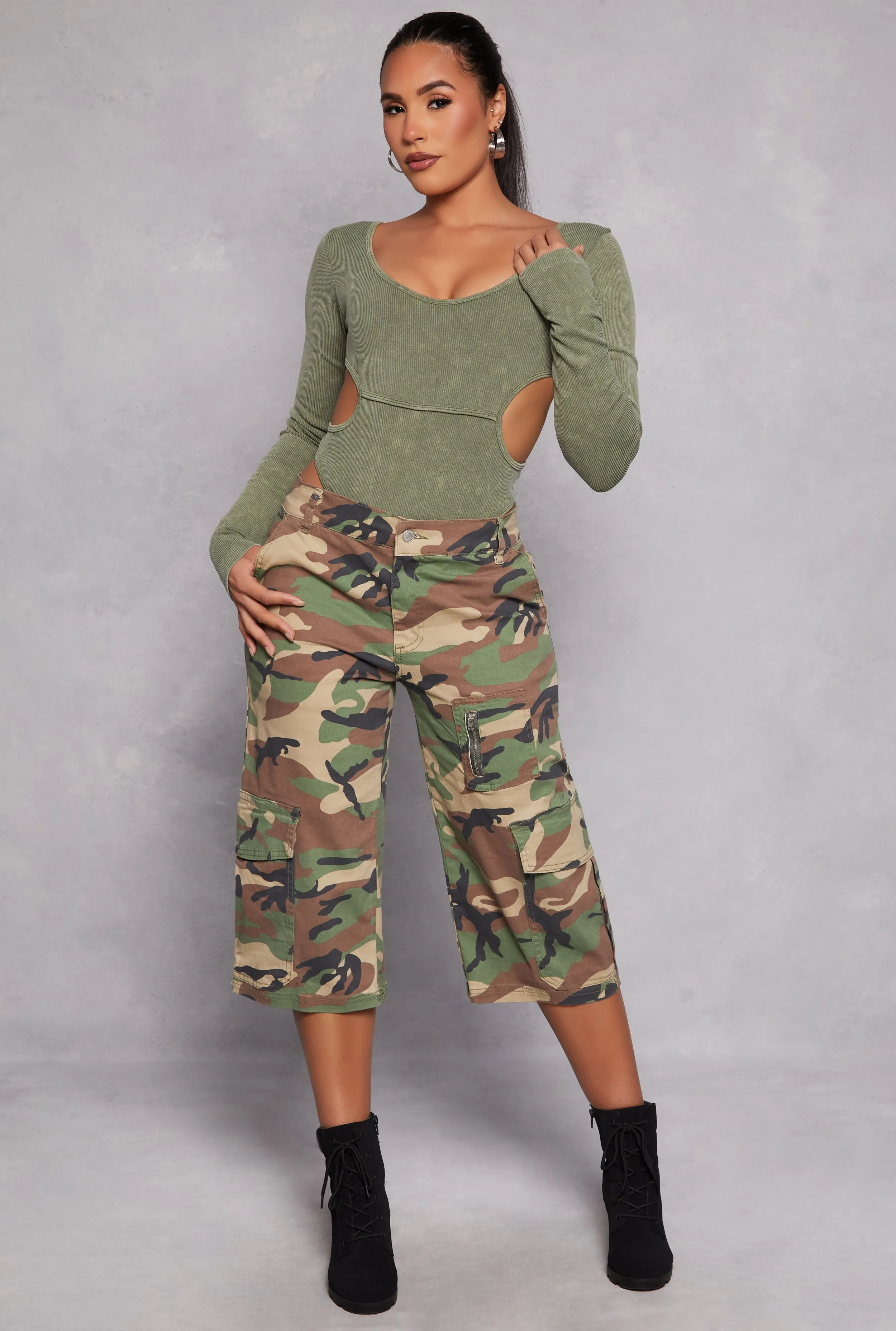 Ribbed Knit Acid Wash Cut Out Bodysuit sold by Rainbow product image thumbnail 2