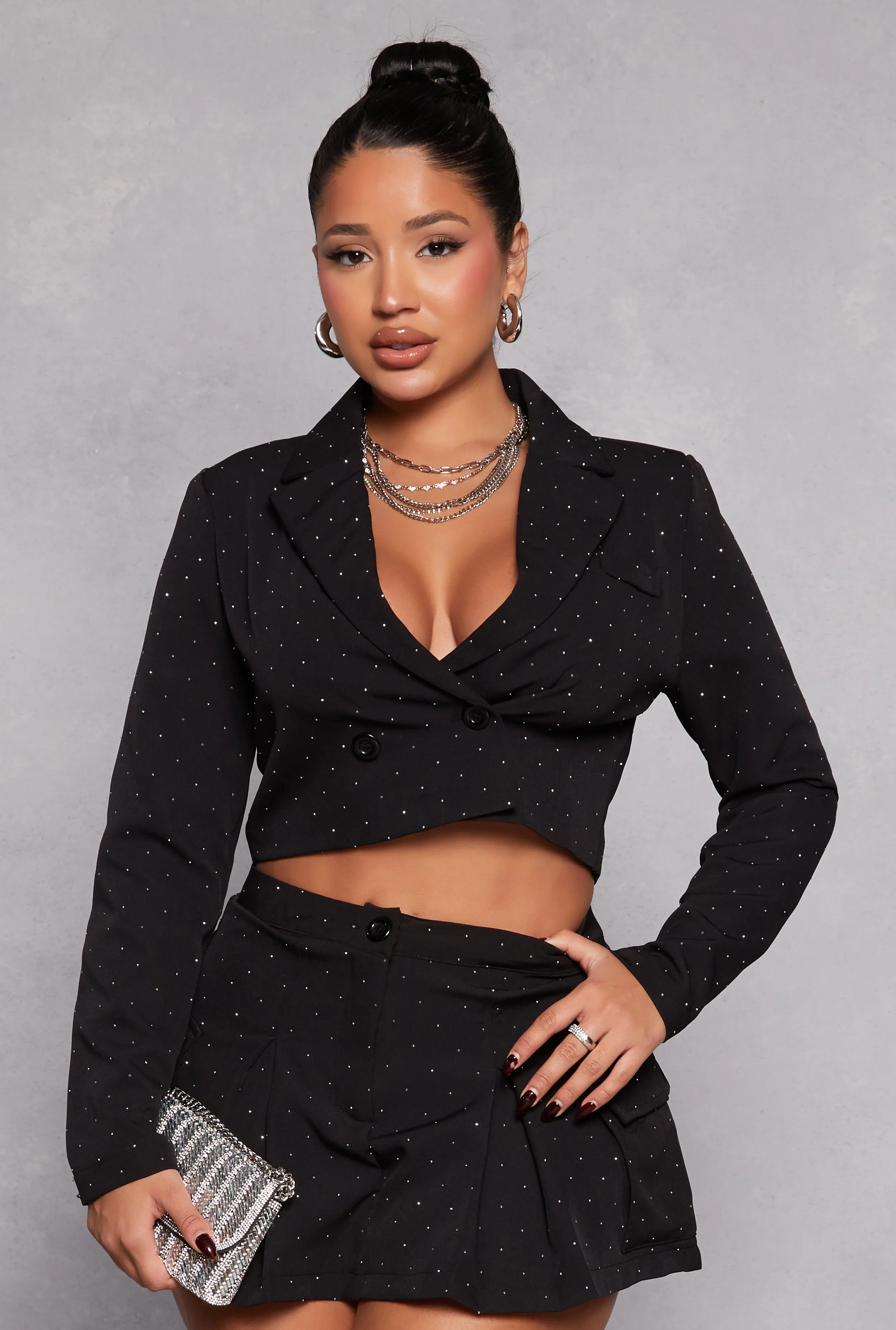 Haute Monde Rhinestone Cropped Blazer sold by Rainbow