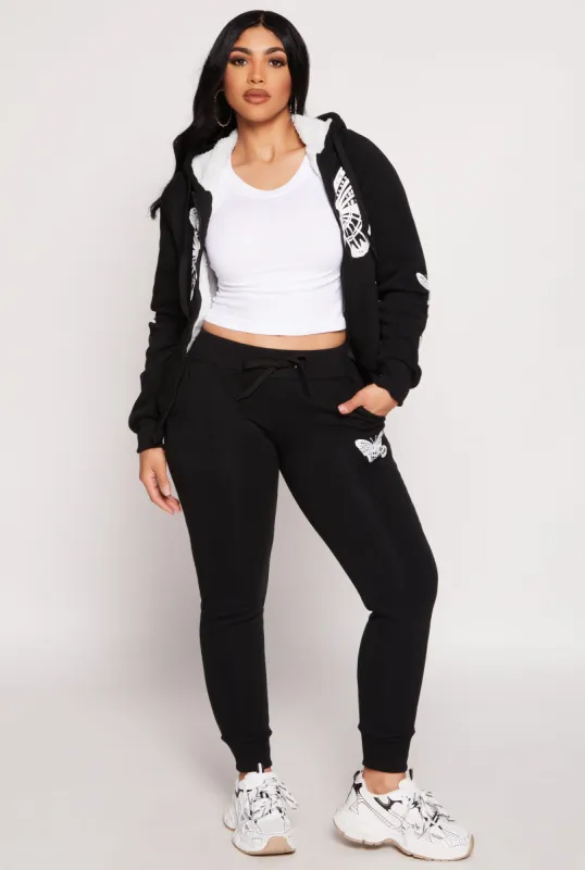 Fleece Butterfly Graphic Drawstring Joggers sold by Rainbow