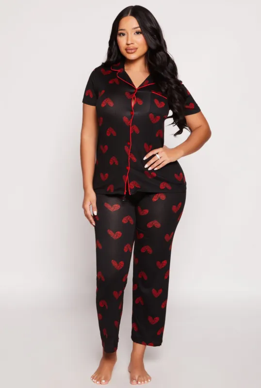 Soft Knit Heart Print Pajama Shirt and Pants sold by Rainbow