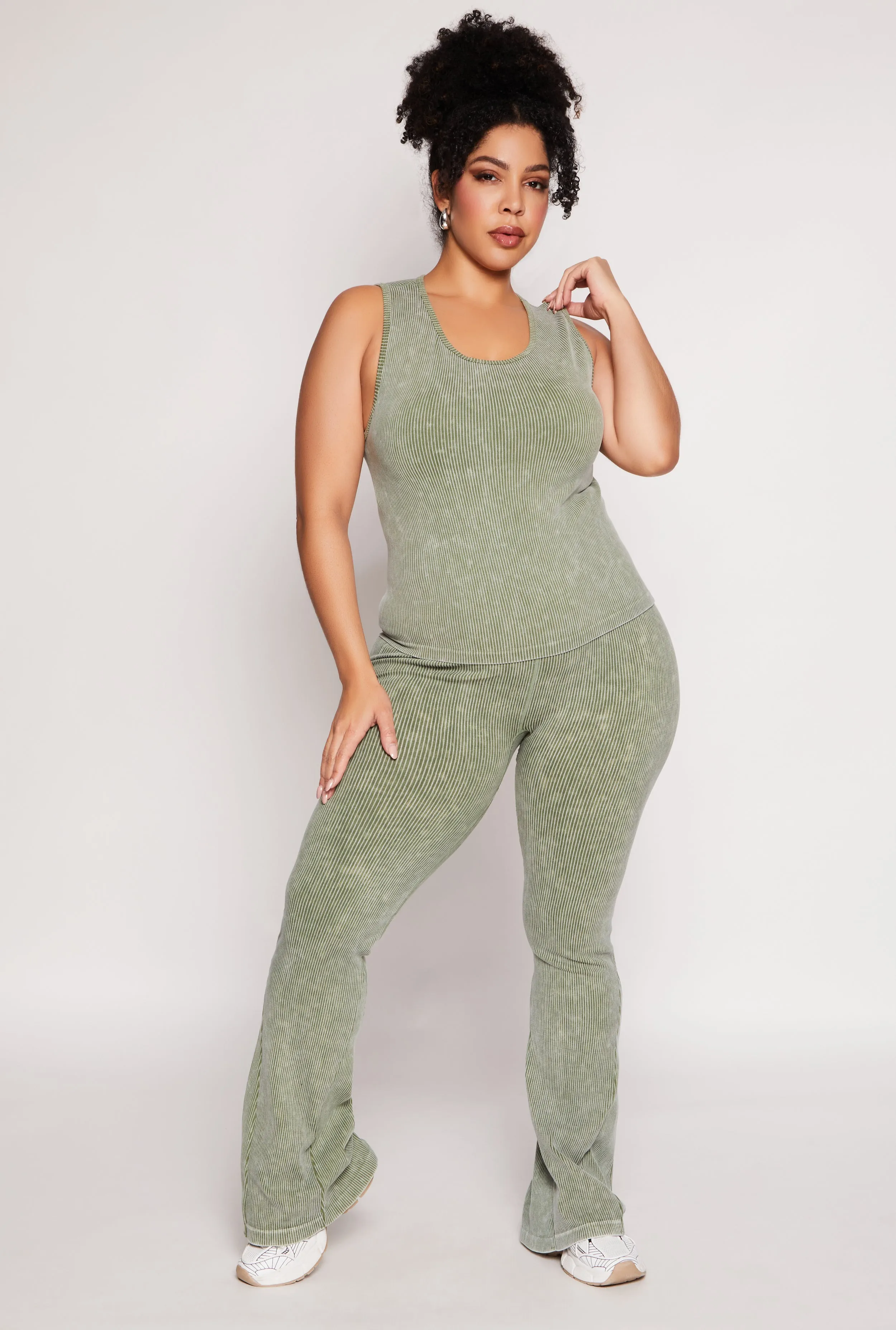 Plus Size Seamless Acid Wash Flared Pants sold by Rainbow