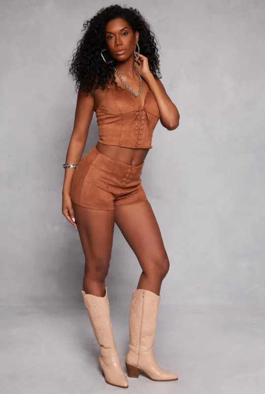 Faux Suede Lace Up Shorts sold by Rainbow