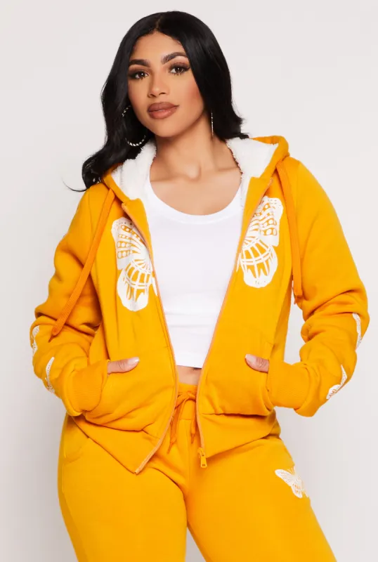 Butterfly Graphic Sherpa Lined Zip Front Hoodie sold by Rainbow