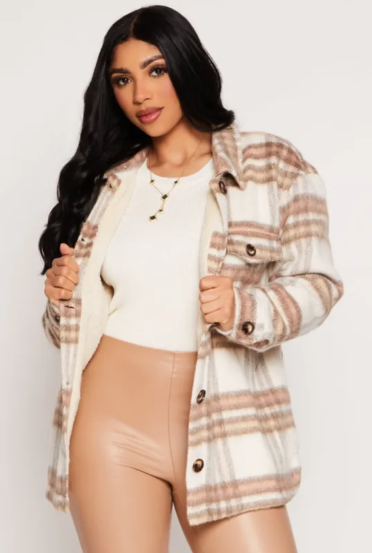 Iris Plaid Sherpa Lined Shacket sold by Rainbow