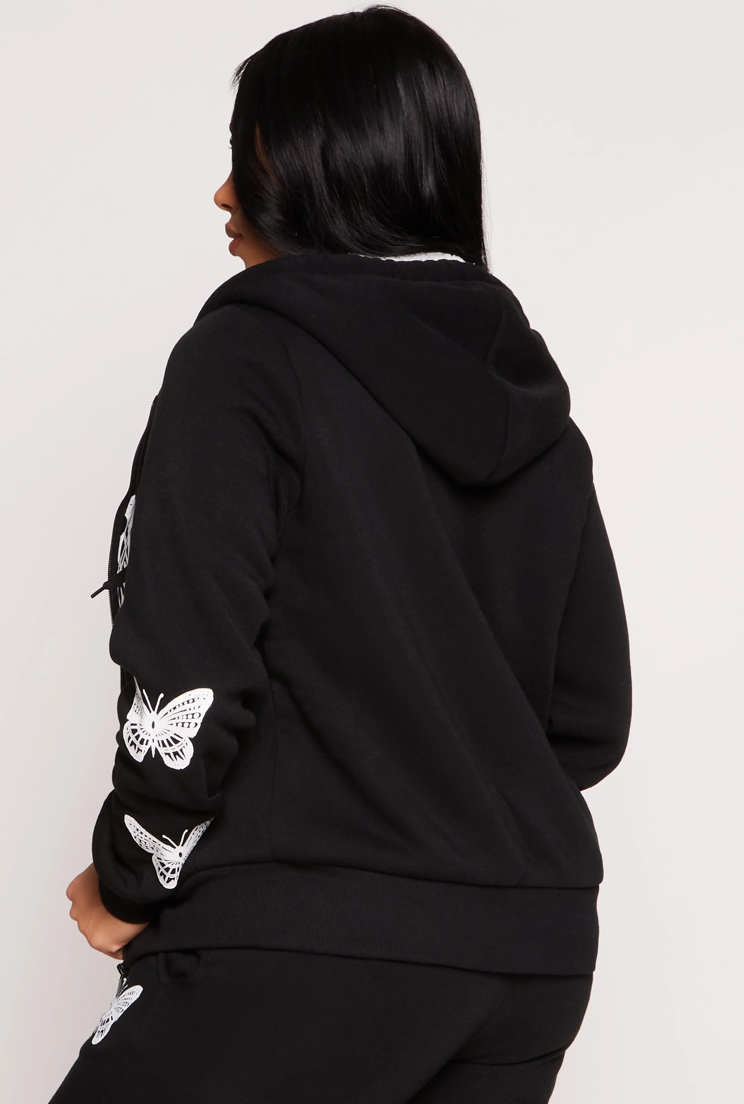 Butterfly Graphic Sherpa Lined Zip Front Hoodie sold by Rainbow product image thumbnail 3