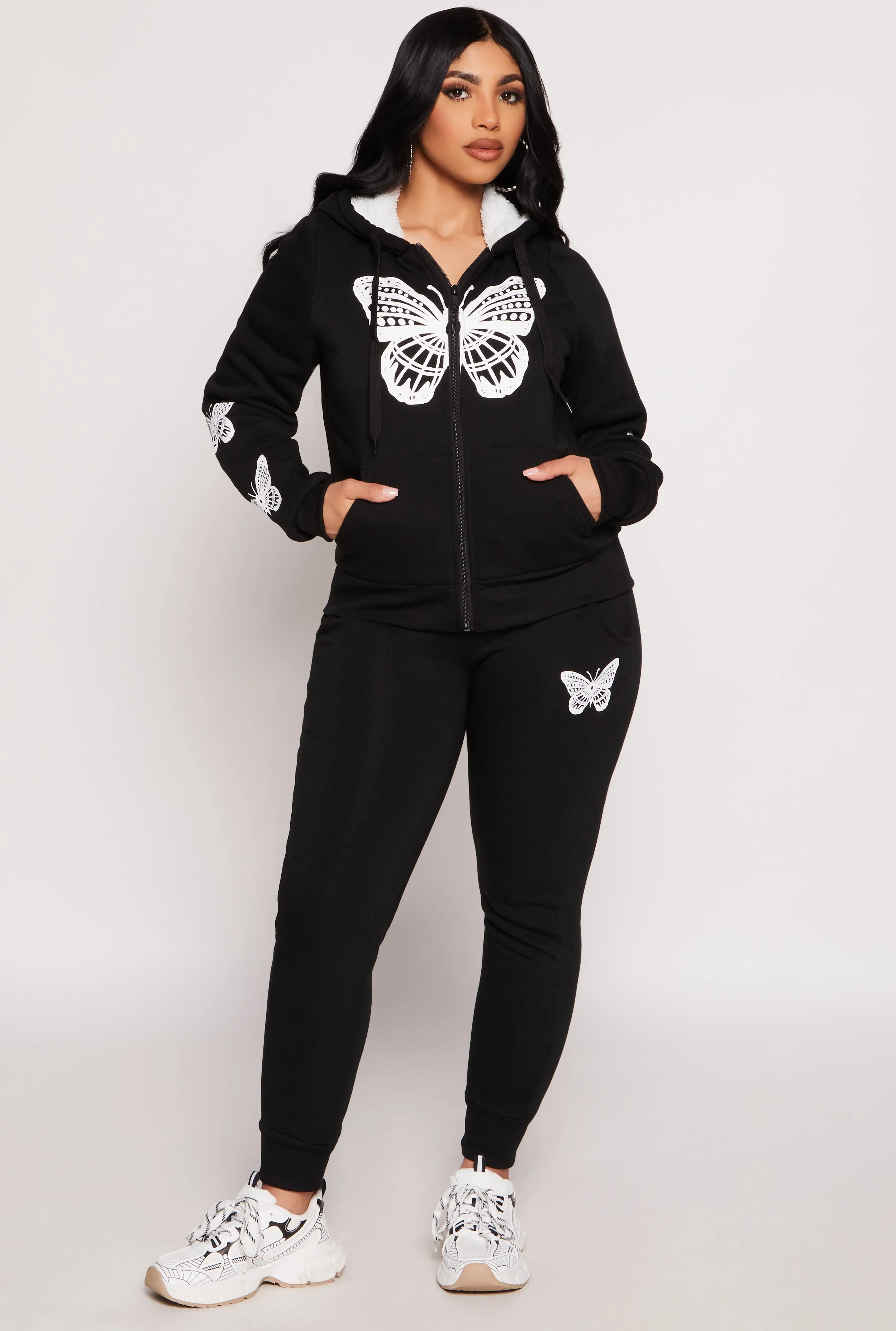 Butterfly Graphic Sherpa Lined Zip Front Hoodie sold by Rainbow product image thumbnail 2