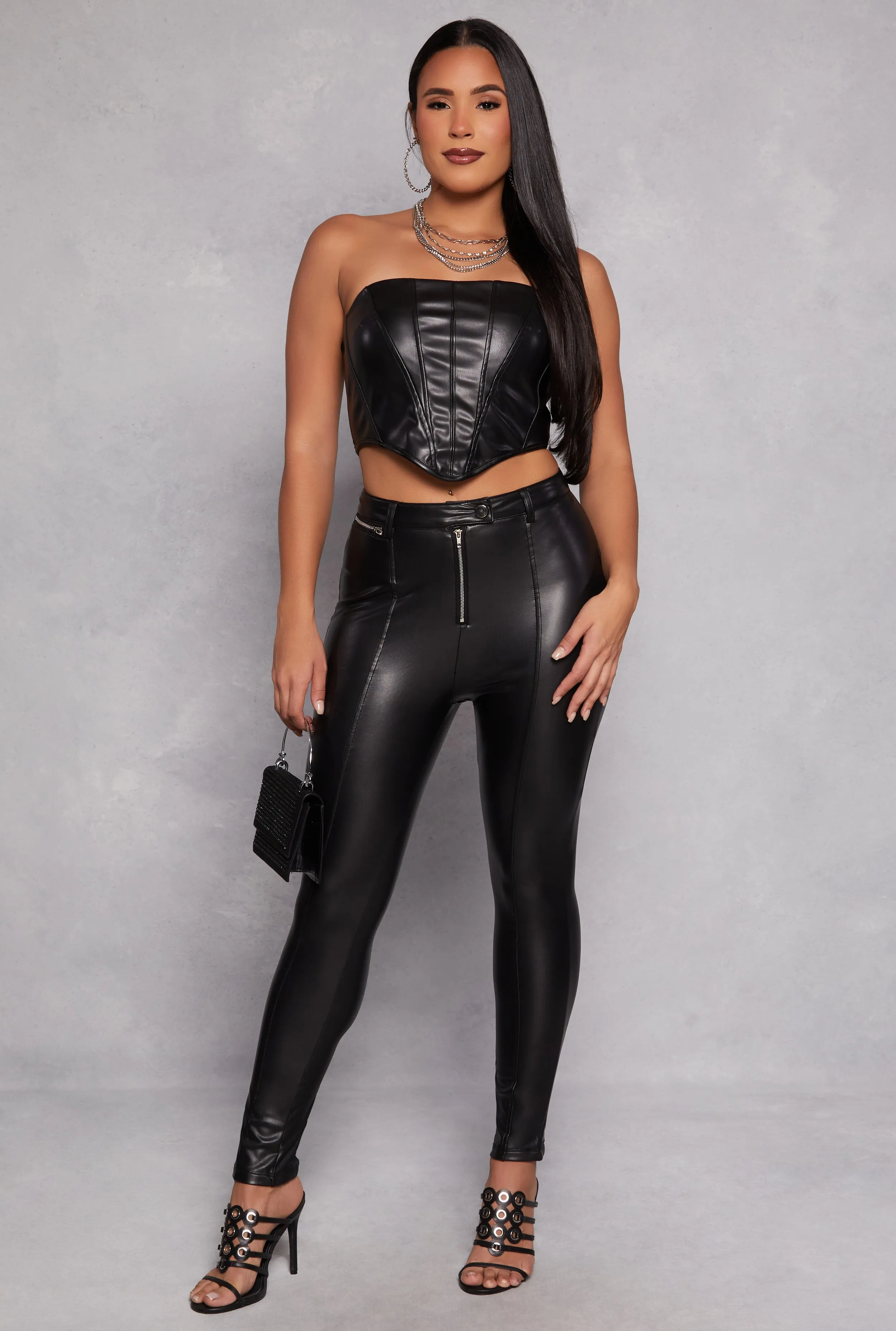 Iris Faux Leather Pintuck Skinny Leg Pants sold by Rainbow