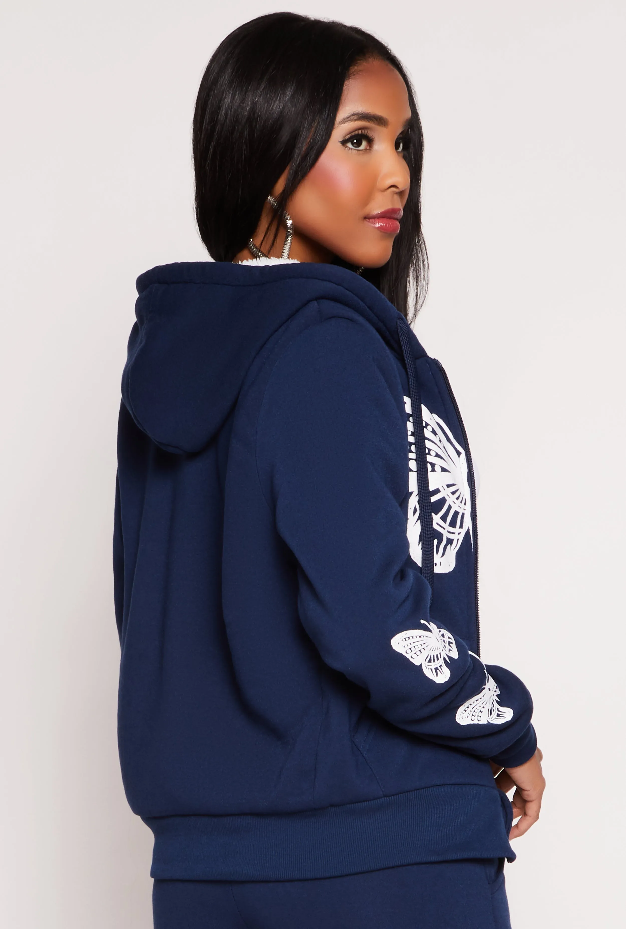 Butterfly Graphic Sherpa Lined Zip Front Hoodie sold by Rainbow product image thumbnail 3