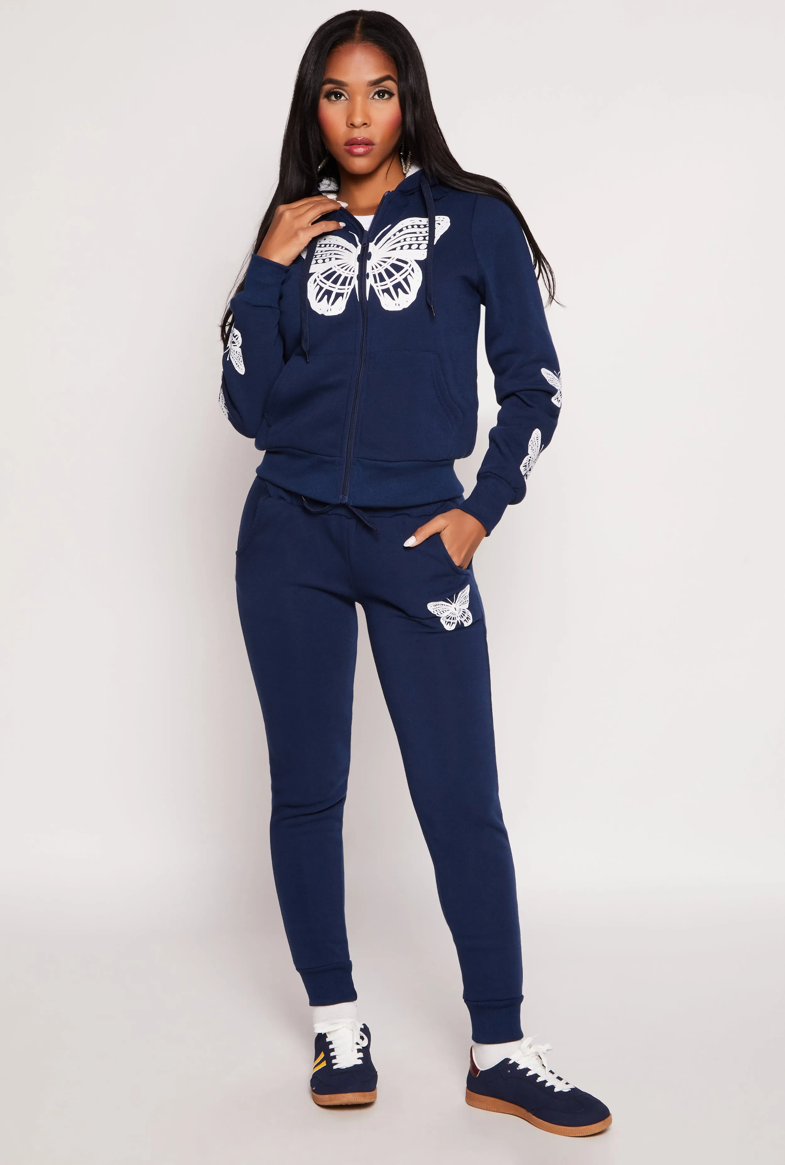 Butterfly Graphic Sherpa Lined Zip Front Hoodie sold by Rainbow product image thumbnail 2