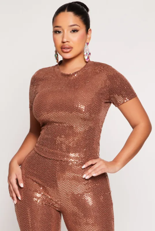 Foiled Lurex Short Sleeve Top sold by Rainbow