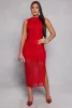 Haute Monde Foiled Mesh Side Slit Midi Dress sold by Rainbow
