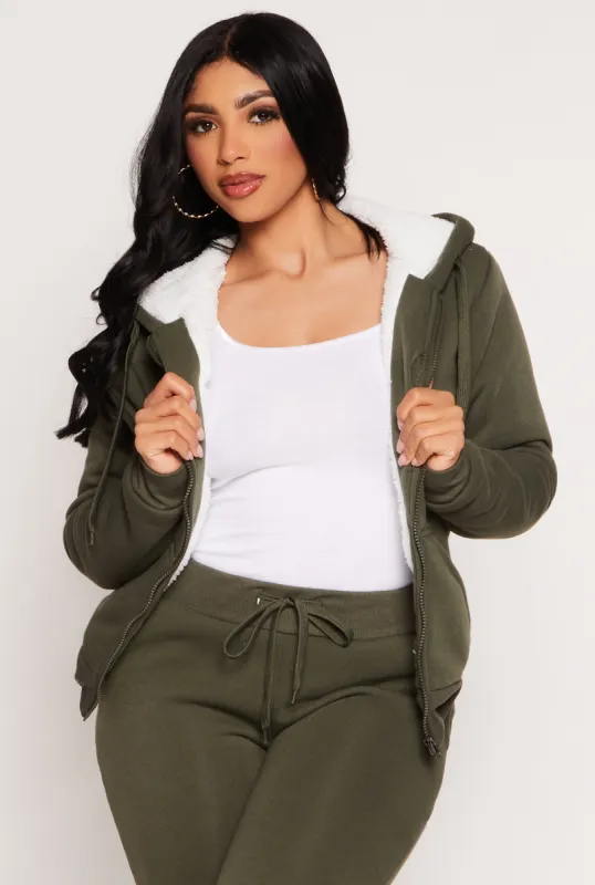 Sherpa Lined Zip Front Hoodie sold by Rainbow