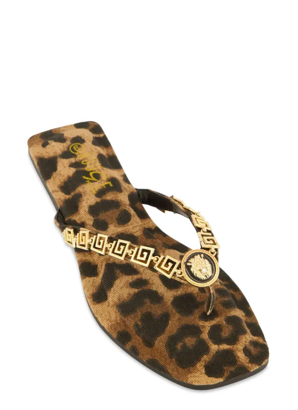 Lion Pendant Greek Key Chain Thong Sandals sold by Rainbow