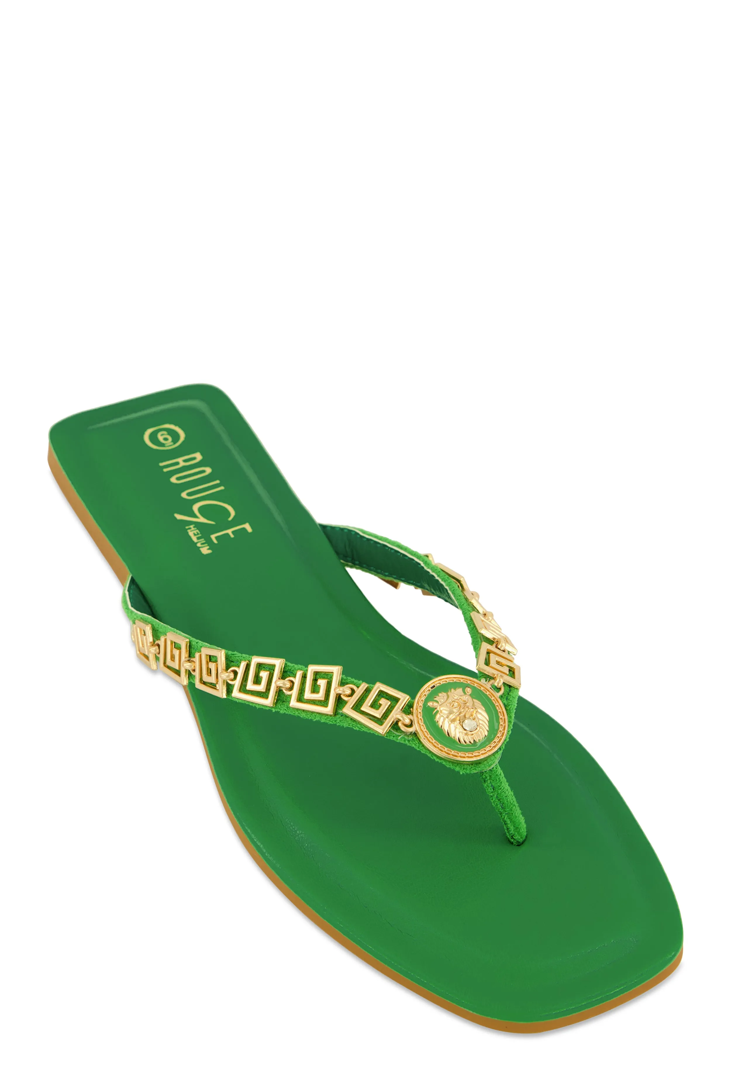 Lion Pendant Greek Key Chain Thong Sandals sold by Rainbow