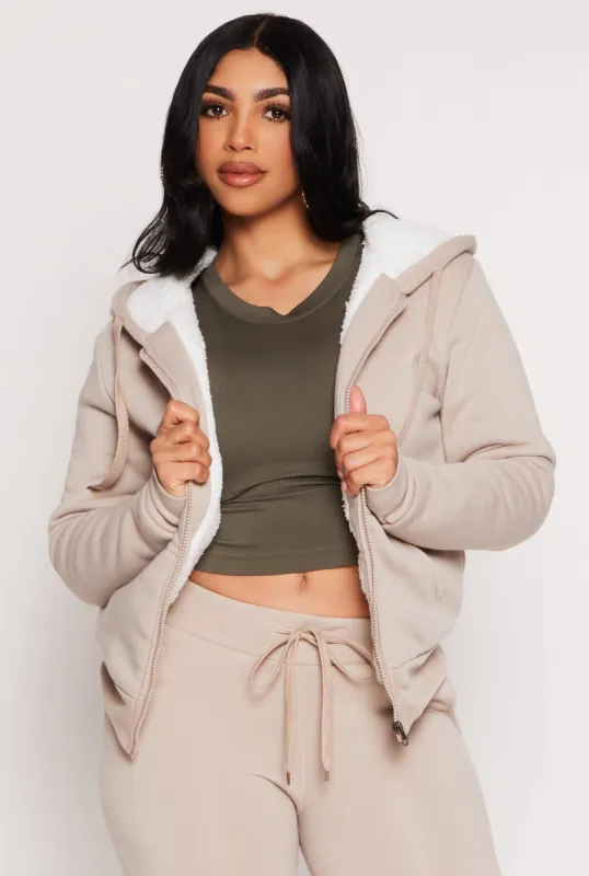 Sherpa Lined Zip Front Hoodie sold by Rainbow
