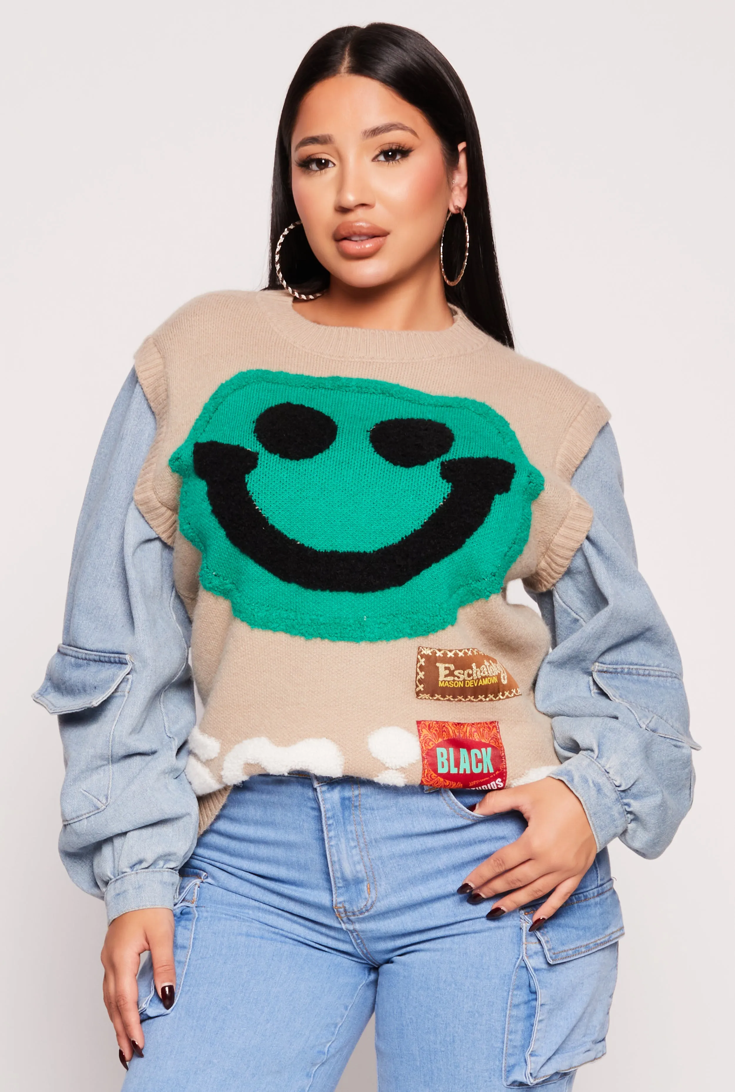 Daisy Chenille Smiley Graphic Sweater sold by Rainbow