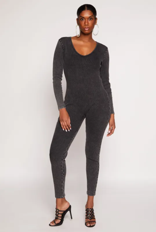 Acid Wash V Neck Catsuit sold by Rainbow