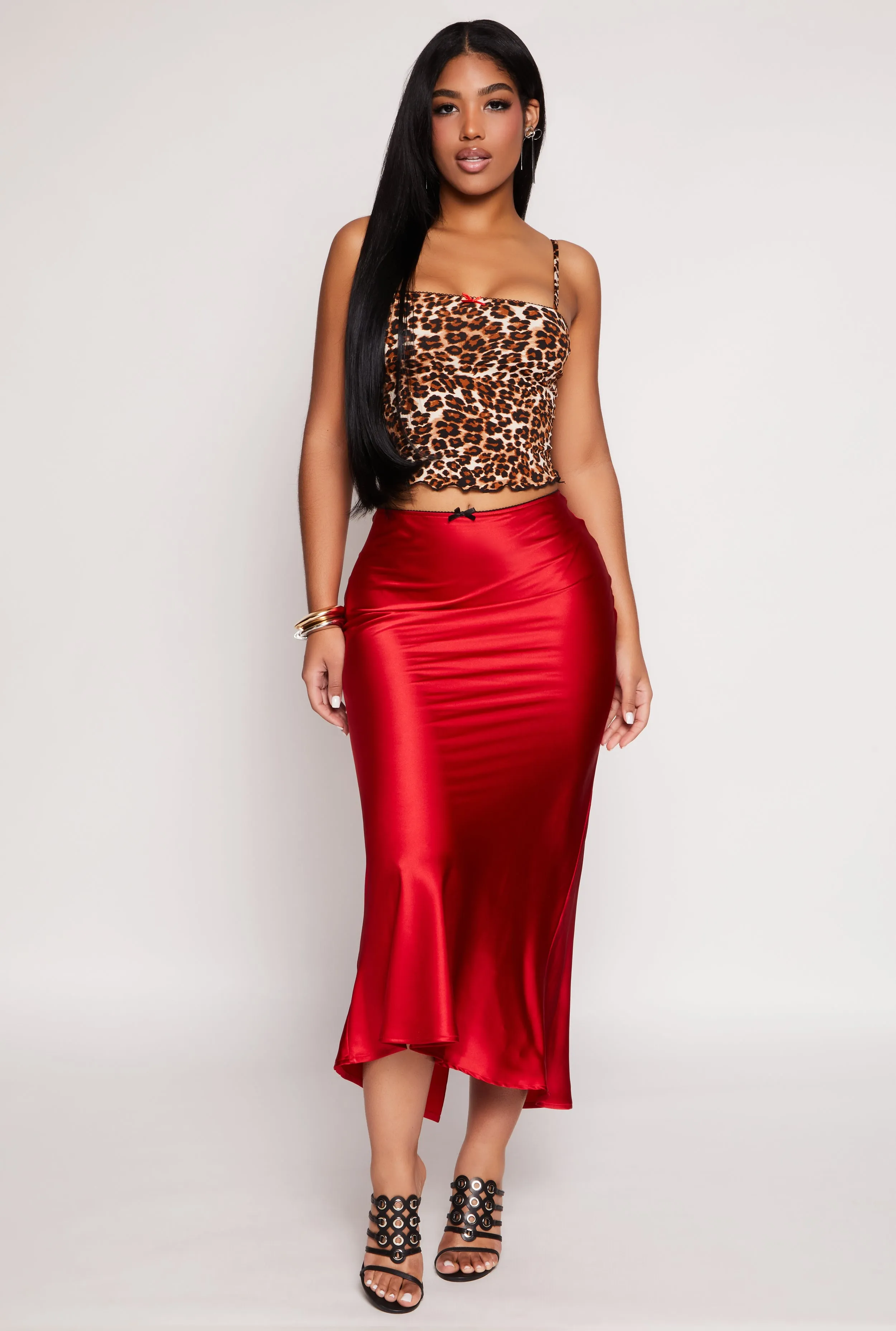 Almost Famous Satin Midi Slip Skirt sold by Rainbow