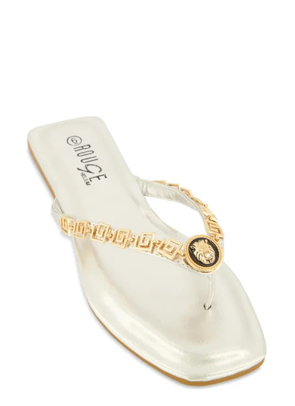 Lion Pendant Greek Key Chain Thong Sandals sold by Rainbow
