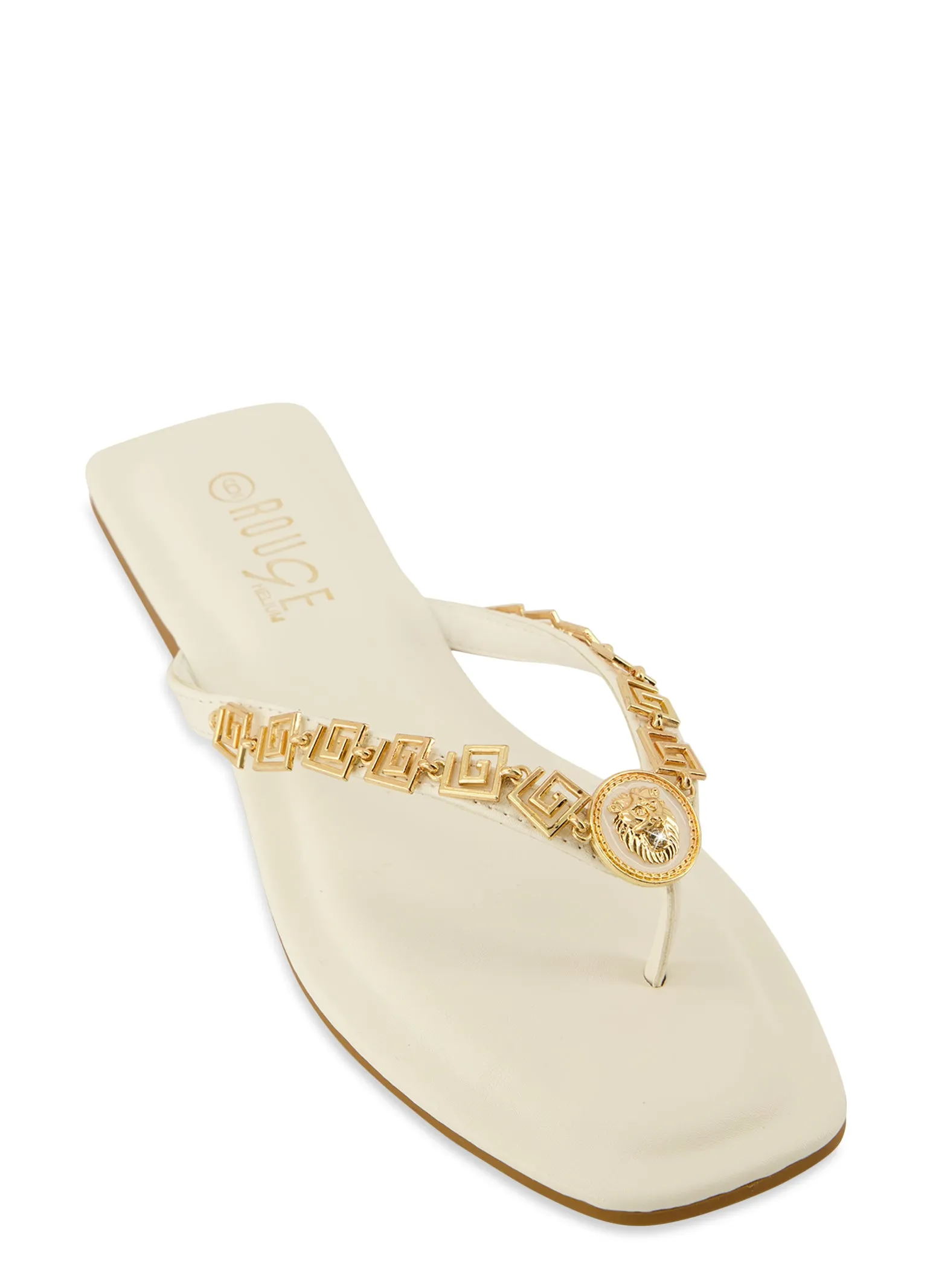 Lion Pendant Greek Key Chain Thong Sandals sold by Rainbow