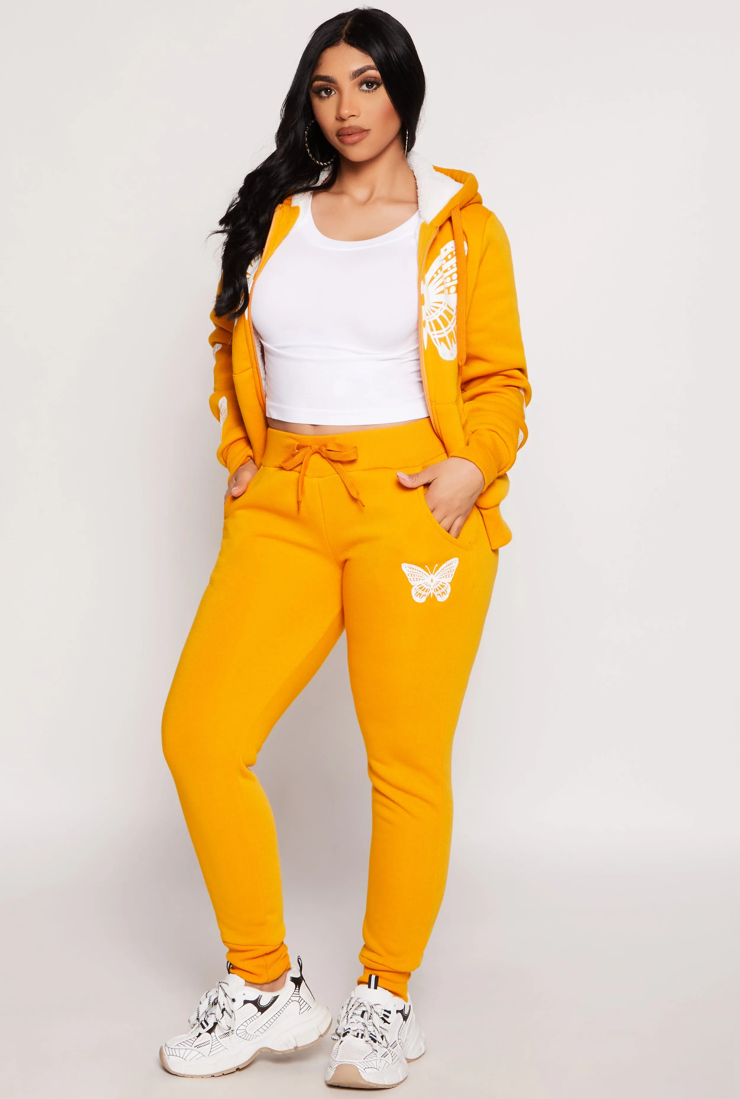 Fleece Butterfly Graphic Drawstring Joggers sold by Rainbow