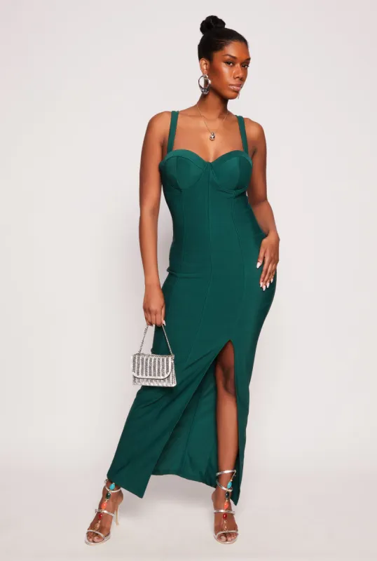 Haute Monde Side Slit Bustier Maxi Dress sold by Rainbow