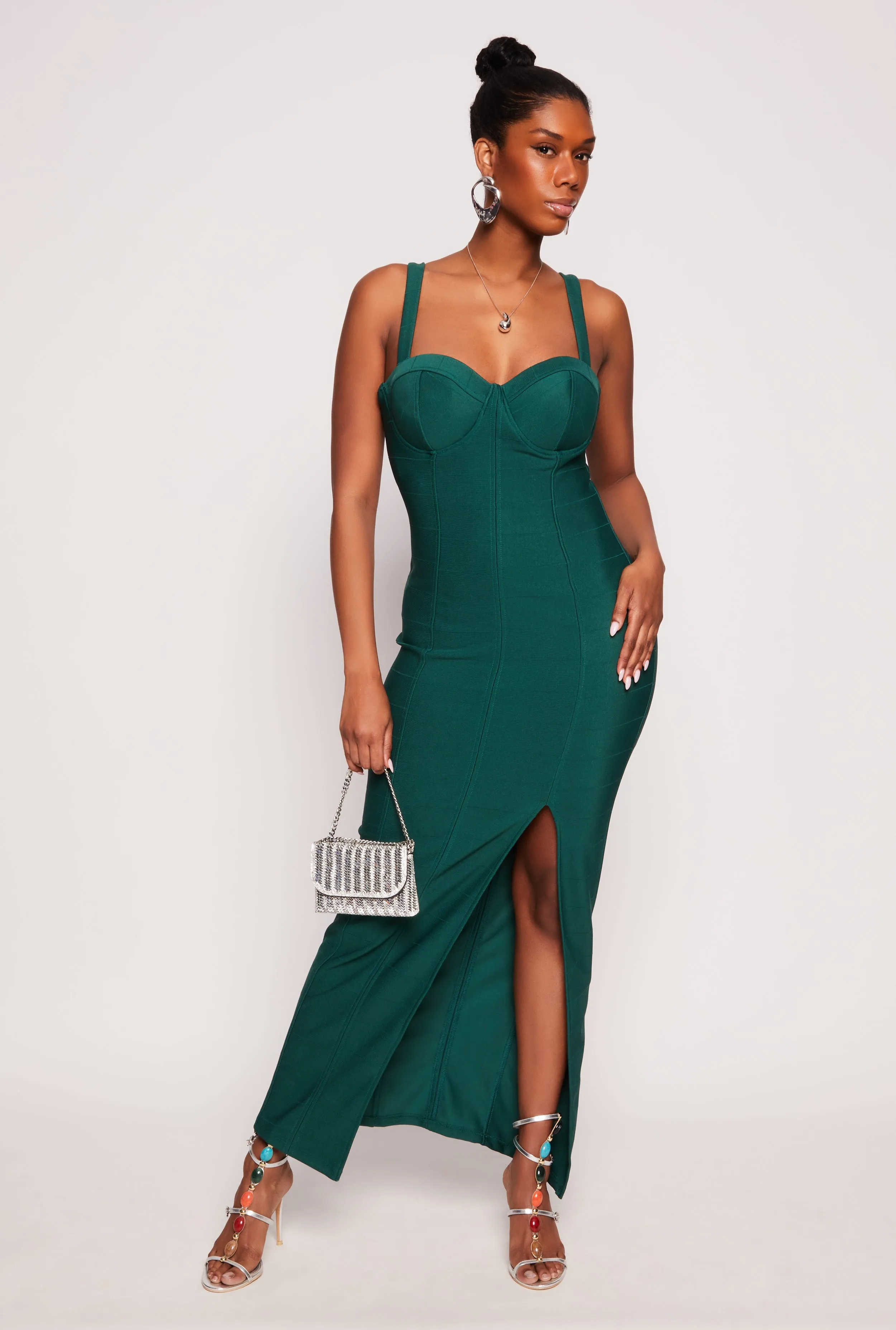 Haute Monde Side Slit Bustier Maxi Dress sold by Rainbow