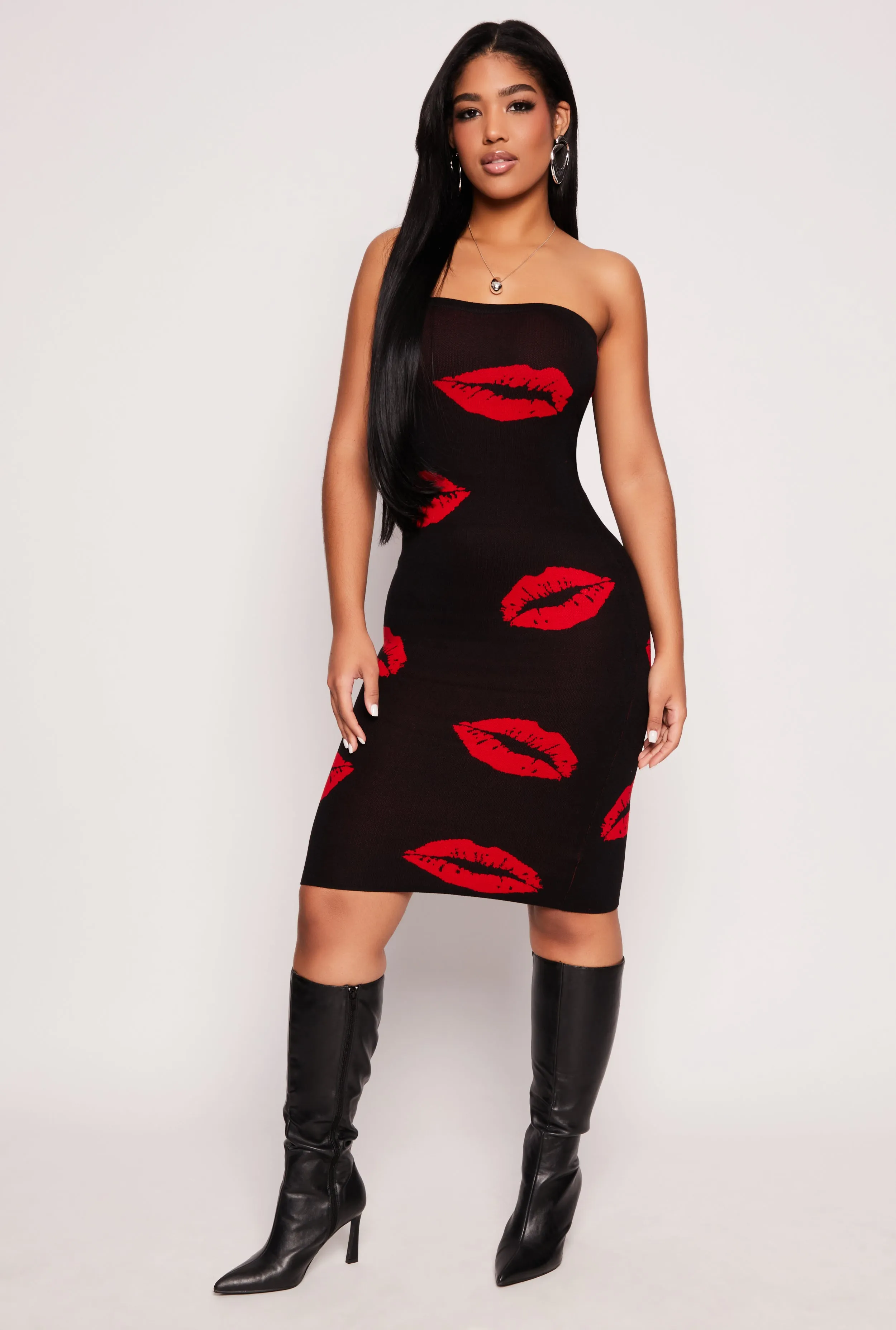 Lip Print Midi Tube Dress sold by Rainbow